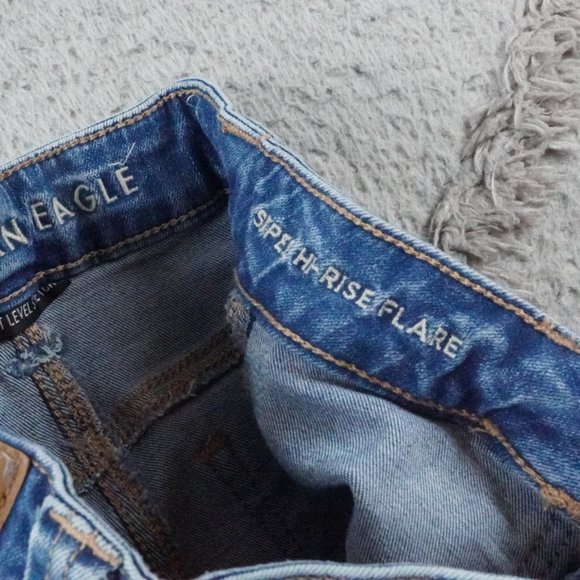 American Eagle Outfitters Super High Rise Flare Leg Jean Womens 2 Blue Denim Y2K - Picture 8 of 16